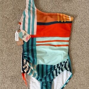 One-Shoulder Girls' Stripe One-Piece Swimsuit - Multi